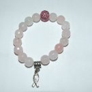 Women's 10 MM Faceted Rose Quartz Awareness Ribbon Stretch Bracelet 7.50" #194