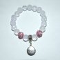 Women's 10 MM Rock Crystal Quartz "Peace" Charm Stretch Bracelet 7.25"