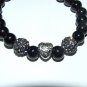 Women's Black 8 MM Onyx Stretch Bracelet With Silver-tone Love Heart 7.00"