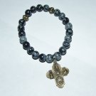 Women's 8 MM Snowflake Obsidian Bronze Scapular Cross Stretch Bracelet 7.50" #197
