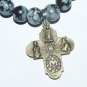 Women's 8 MM Snowflake Obsidian Bronze Scapular Cross Stretch Bracelet 7.50" #197
