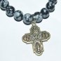 Women's 8 MM Snowflake Obsidian Bronze Scapular Cross Stretch Bracelet 7.50" #197