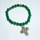 Women's 8 MM Faceted Emerald Jade Scapular Cross Stretch Bracelet 7.50" #200