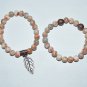 Women's 8 MM Net Jasper Stretch Bracelet Set with Copper Leaf 7.50" #201