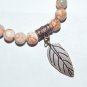 Women's 8 MM Net Jasper Stretch Bracelet Set with Copper Leaf 7.50" #201
