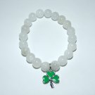 Women's White 10 MM Agate Enamel Shamrock Stretch Bracelet 7.50" #202