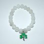 Women's White 10 MM Agate Enamel Shamrock Stretch Bracelet 7.50" #202