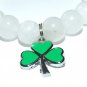 Women's White 10 MM Agate Enamel Shamrock Stretch Bracelet 7.50" #202