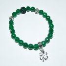 Women's 8 MM Faceted Emerald Jade Four-Leafed Clover Charm Stretch Bracelet 7.50" #204