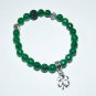 Women's 8 MM Faceted Emerald Jade Four-Leafed Clover Charm Stretch Bracelet 7.50" #204