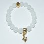 Women's 10 MM White Jade Gold Fleur-de-Lis Stretch Bracelet 7.50" #205