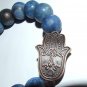 Men's 14 MM Matte Blue Jade Hamsa Stretch Bracelet 8.25" #206