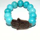 Unisex  14 MM Sleeping Beauty Turquoise Copper Hamsa Stretch Bracelet  7.50" #208