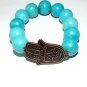 Unisex  14 MM Sleeping Beauty Turquoise Copper Hamsa Stretch Bracelet  7.50" #208