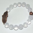 Men's 12 MM Faceted Rock Crystal Quartz Stretch Bracelet w/ Copper Hamsa 8.0" #209