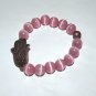 Women's 10 MM Pink Cat's Eye Mexican Opal  Copper Hamsa Charm Bracelet 7.5" #210