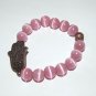Women's 10 MM Pink Cat's Eye Mexican Opal  Copper Hamsa Charm Bracelet 7.5" #210