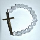 Unisex 10 MM Faceted Rock Crystal Bronze Sideways Cross Stretch Bracelet 7.75" #212
