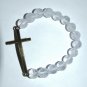Unisex 10 MM Faceted Rock Crystal Bronze Sideways Cross Stretch Bracelet 7.75" #212