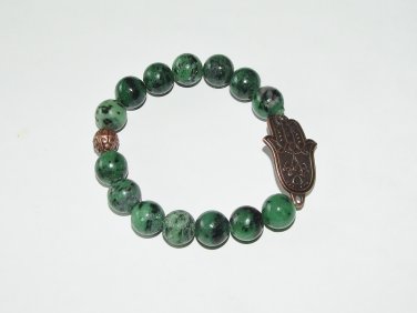 Men's 12 MM Ruby Zoisite Stretch Bracelet Hamsa Charm Stretch Bracelet  8.0" #214