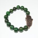 Unisex 12 MM Green Lapis Lazuli in Copper Copper Hamsa Stretch Bracelet 7.75" #215