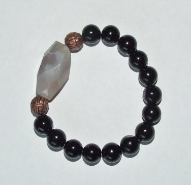 Women's 10 MM Black Agate Copper and Gray Agate Nugget Bracelet 7.25" #221