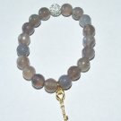 Women's 10 MM Faceted Gray Agate Golden Key Stretch Bracelet 7.10" #222