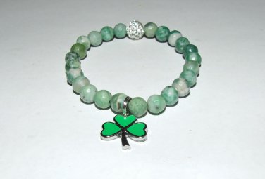 Women's 8 MM Tree Agate Shamrock Stretch Bracelet 7.10" #223