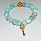 Women's 8 MM Turquoise Golden Key Charm Stretch Bracelet 7.10" #224