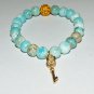Women's 8 MM Turquoise Golden Key Charm Stretch Bracelet 7.10" #224