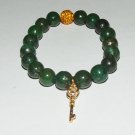 Women's 10 MM Green Lapis Lazuli with Copper and Golden Key Charm Stretch Bracelet 7.10" #227