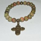 Women's 8 MM Unakite Jasper Scapular Cross Stretch Bracelet 7.25" #230