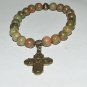 Women's 8 MM Unakite Jasper Scapular Cross Stretch Bracelet 7.25" #230