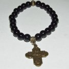 Women's 8 MM Black Agate Bronze Scapular Cross Stretch Bracelet 7.25" #231