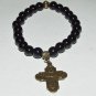 Women's 8 MM Black Agate Bronze Scapular Cross Stretch Bracelet 7.25" #231