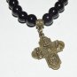 Women's 8 MM Black Agate Bronze Scapular Cross Stretch Bracelet 7.25" #231