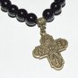 Women's 8 MM Black Agate Bronze Scapular Cross Stretch Bracelet 7.25" #231