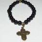 Women's 8 MM Black Agate Bronze Scapular Cross Stretch Bracelet 7.25" #231
