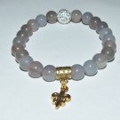 Women's 10 MM Gray Agate Gold Fleur de Lis Stretch Bracelet 7.10" #233