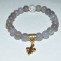 Women's 10 MM Gray Agate Gold Fleur de Lis Stretch Bracelet 7.10" #233