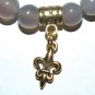 Women's 10 MM Gray Agate Gold Fleur de Lis Stretch Bracelet 7.10" #233