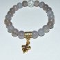 Women's 10 MM Gray Agate Gold Fleur de Lis Stretch Bracelet 7.10" #233