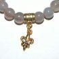 Women's 10 MM Gray Agate Gold Fleur de Lis Stretch Bracelet 7.10" #233