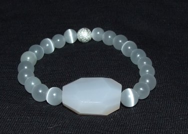 Women's 8 MM Gray Cat's Eye Agate nugget Stretch Bracelet 7.00" #232