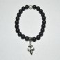 Women's 8 MM Matte Black Onyx Silver Fleur de Lis Stretch Bracelet 7.25" #234