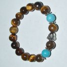 Women's 10 MM Tiger's Eye and Turquoise Buddha Head Stretch Bracelet 7.10" #236