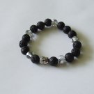 Women's 10 MM Black Lava and Swarovski Chrystal Buddha Bead Stretch Bracelet 7.25"  #243