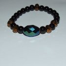 Women's 8 MM Black Onyx Peacock Crystal Stretch Bracelet  7.25"  #244
