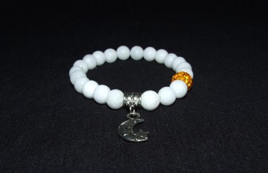 Women's 8 MM White Jade Sun Moon and Stars Stretch Bracelet 7.25"  #246