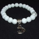 Women's 8 MM White Jade Sun Moon and Stars Stretch Bracelet 7.25"  #247